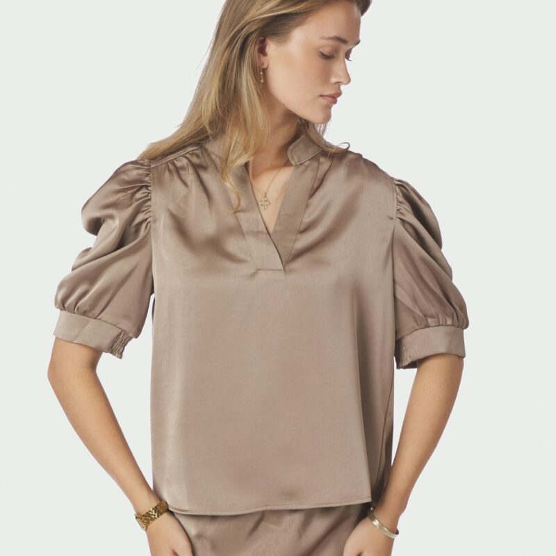 Neo Noir satin bluse mørk taupe
