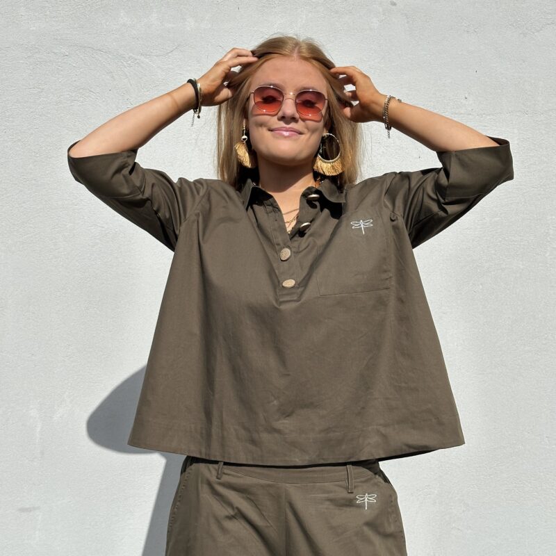 Gaspar poplin bluse olivengrøn